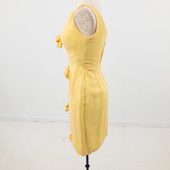 Vintage 60s V Neck Bow Front Mini Dress Yellow - Picture 4 of 9